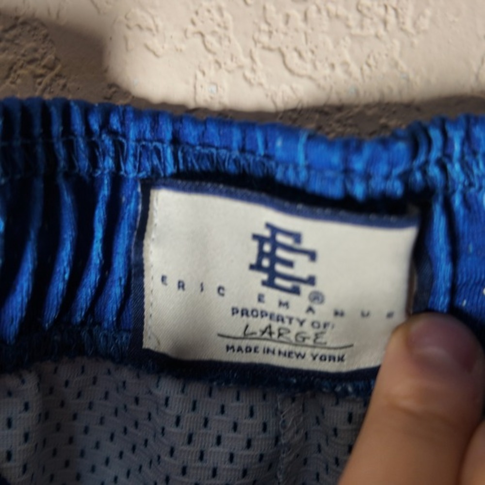 Eric Emanuel Basketball Shorts Blue Skyline Graphic Mesh Size Large - Picture 2 of 4